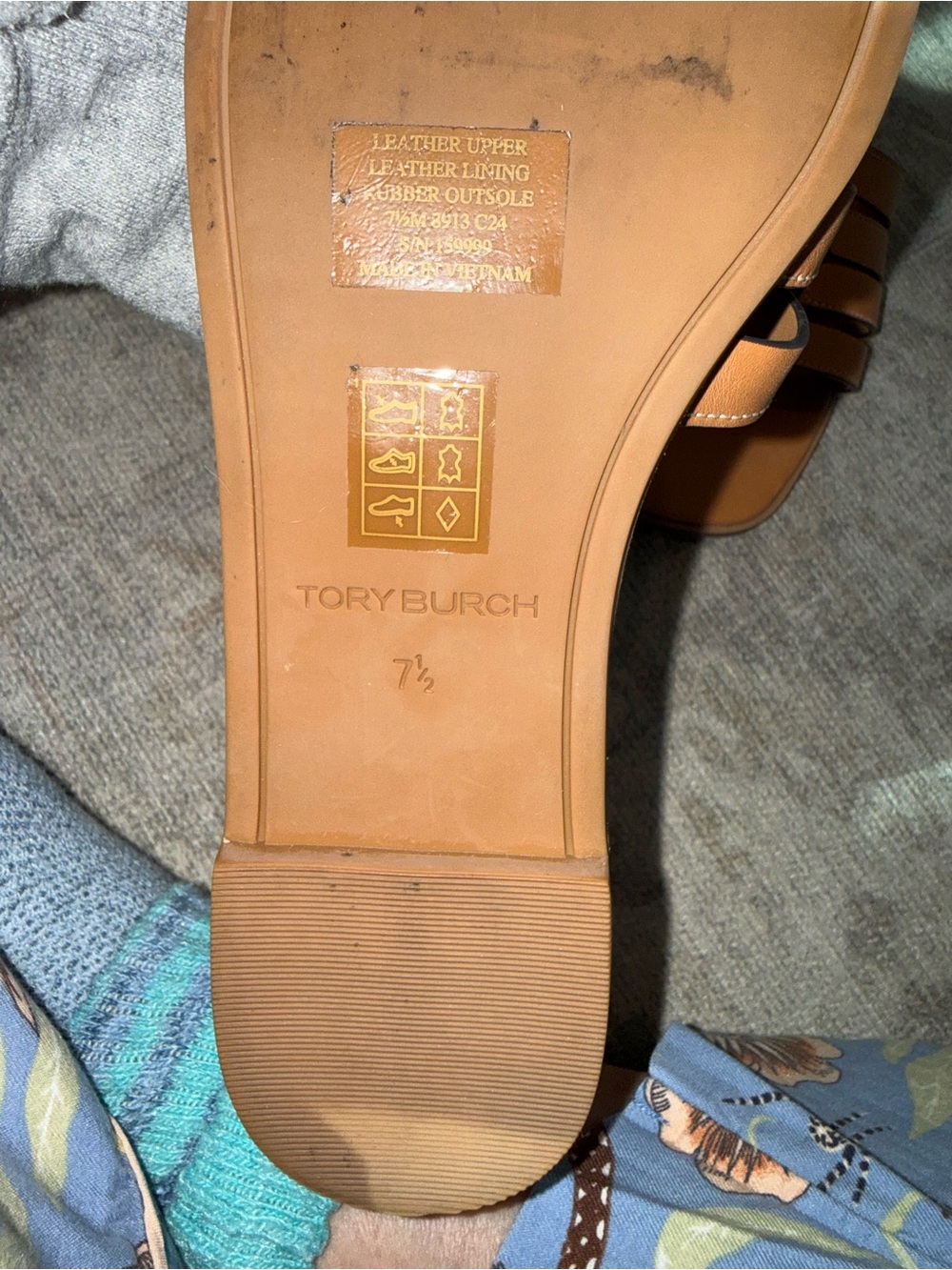 Tory Burch Ines Cognac Leather Triple-Strap Slide Mules - Picture 15 of 16